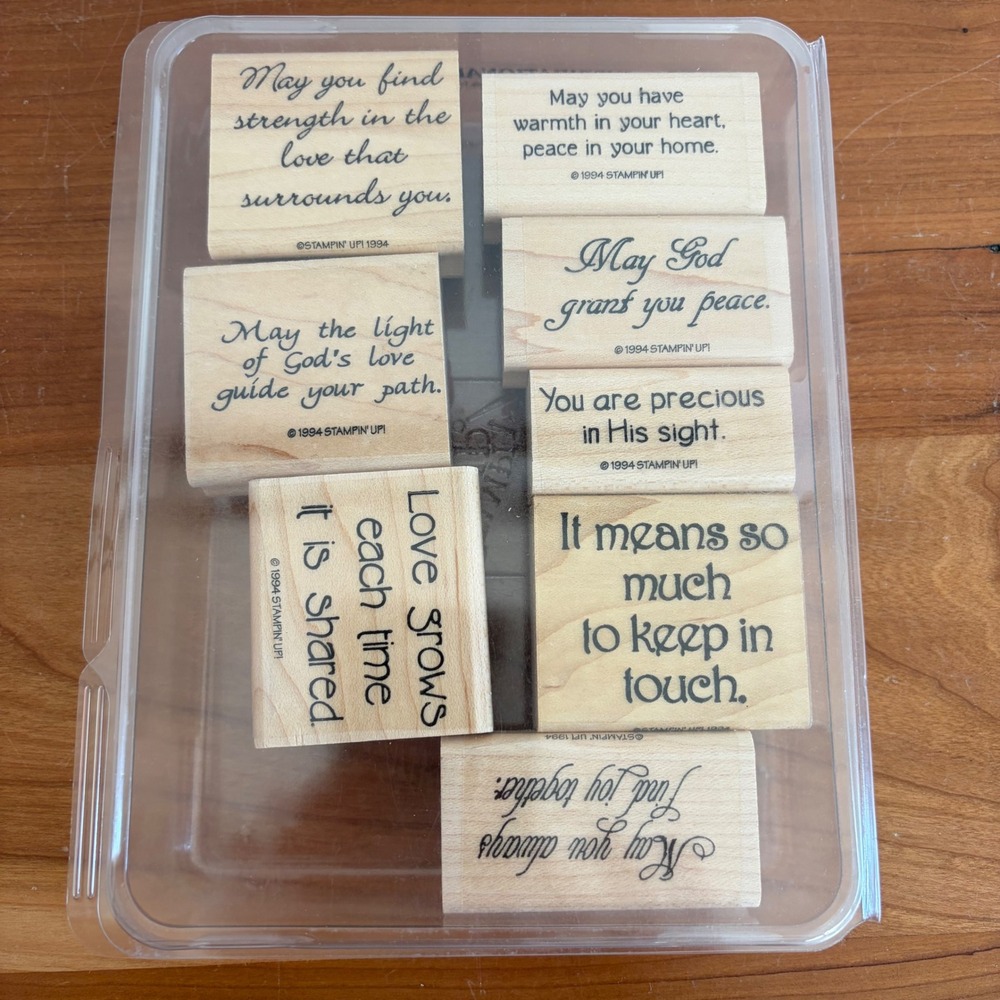 Stampin Up Inspirational Greetings 1994 Wood Mount Rubber Stamp Set of 8 Vintage